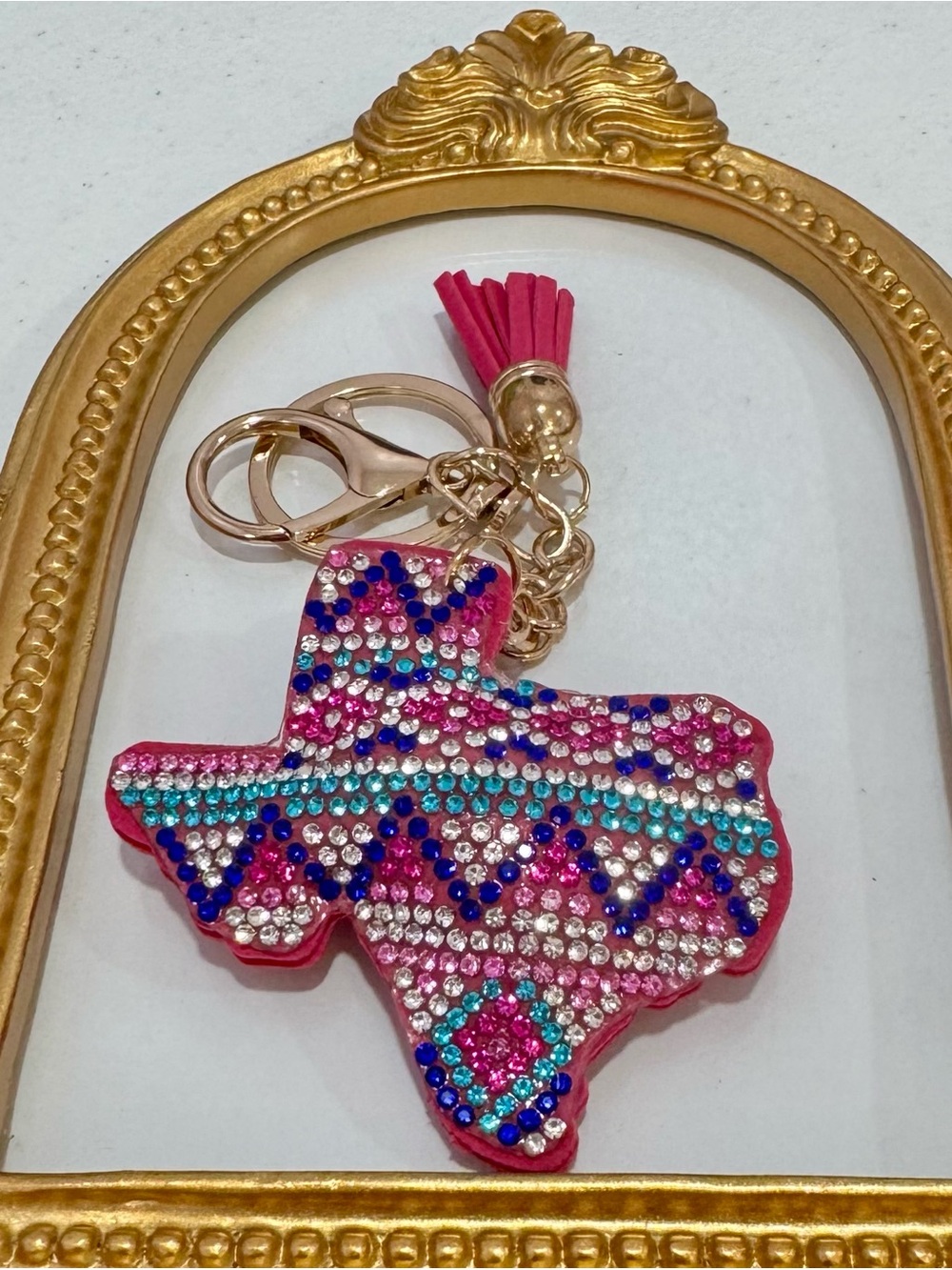New Rhinestone Pink Texas Keychain with Tassel